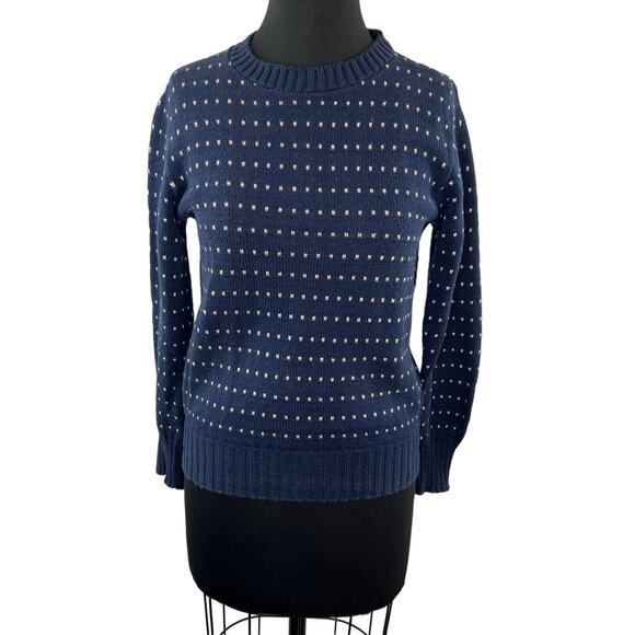 VINTAGE Kreeger & Sons Blue Crew Dot Long Sleeve Cotton Pullover Sweater M VTG - Picture 1 of 7